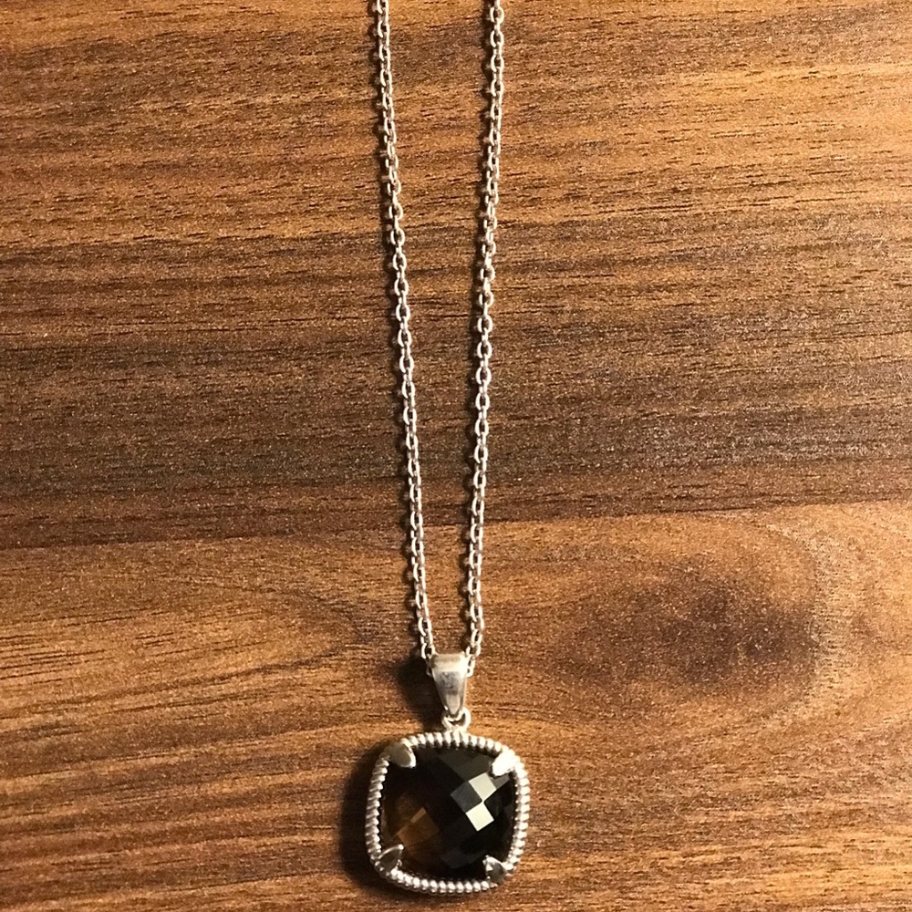 Silver necklace with brown pendant